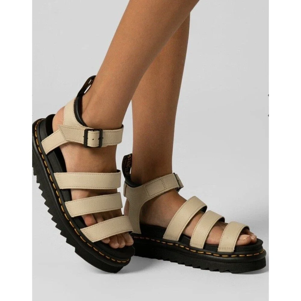Dr Martens Women Blaire 3 Strap Parchment Beige Sandal Shoes Sz EU 39 US 8 New